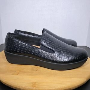 NEW FitFlop Superskate Raffia Leather Loafers Womens 8 Black Slip On Comfort